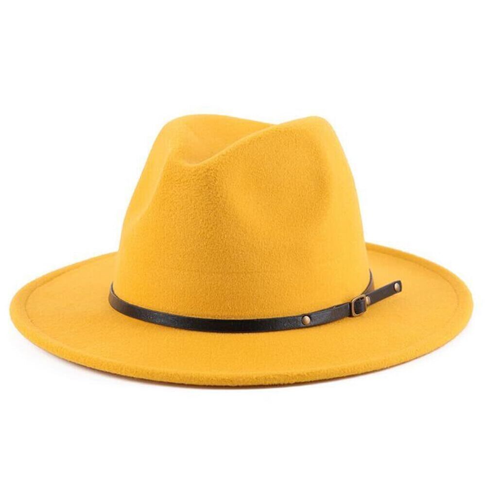 1602 Classic Wool Fedora Hat with Belt Buckle Felt Wide Brim Panama Hat